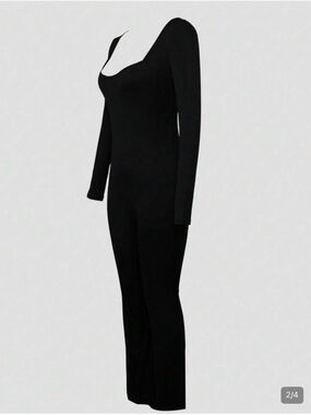 SHEIN Black Long Sleeve Scoop Neck Jumpsuit